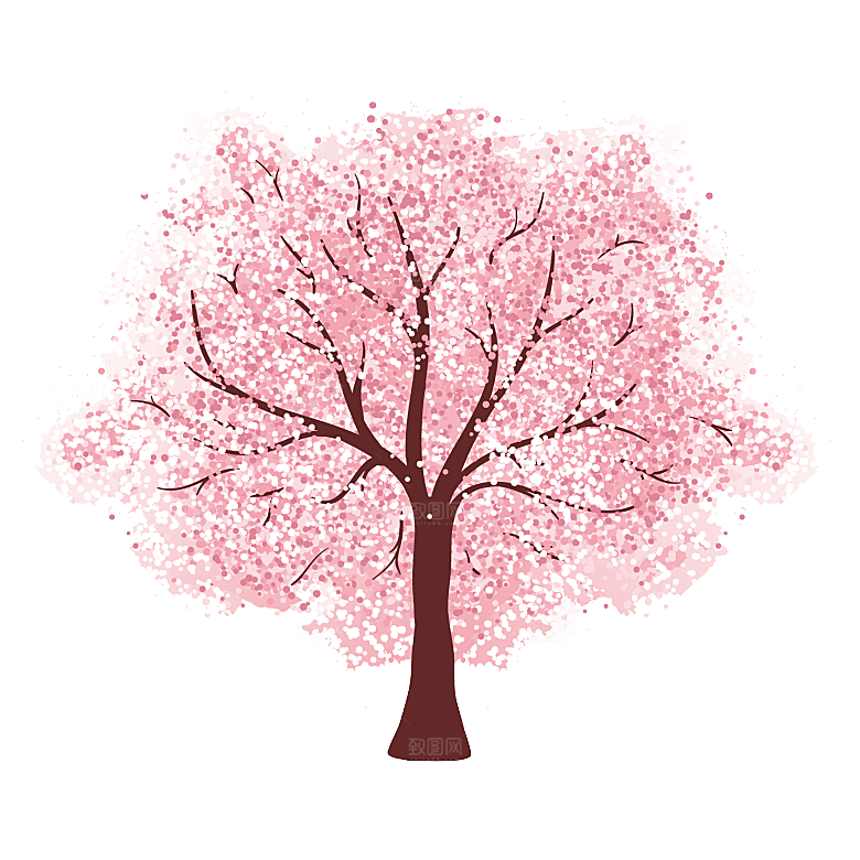 浪漫樱花树桃花插图背景PNG免抠素材