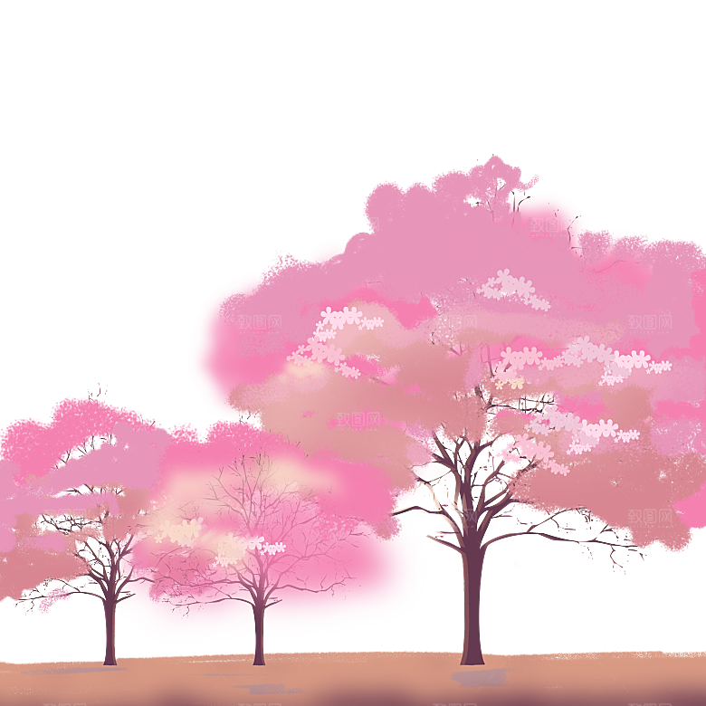 浪漫樱花树桃花插图背景PNG免抠素材