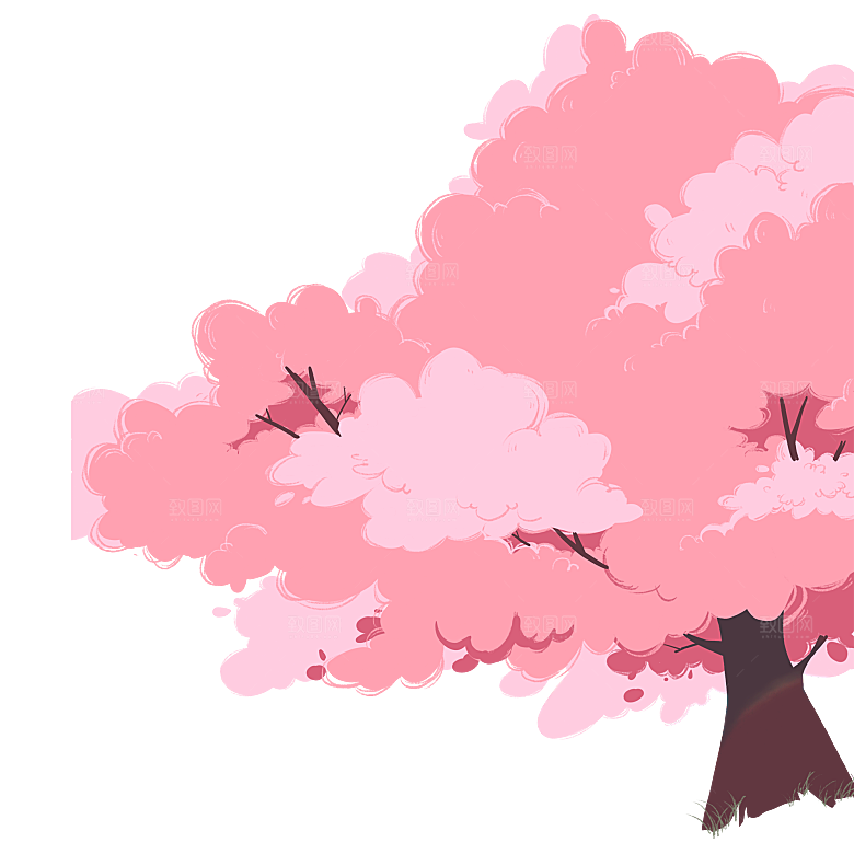 浪漫樱花树桃花插图背景PNG免抠素材