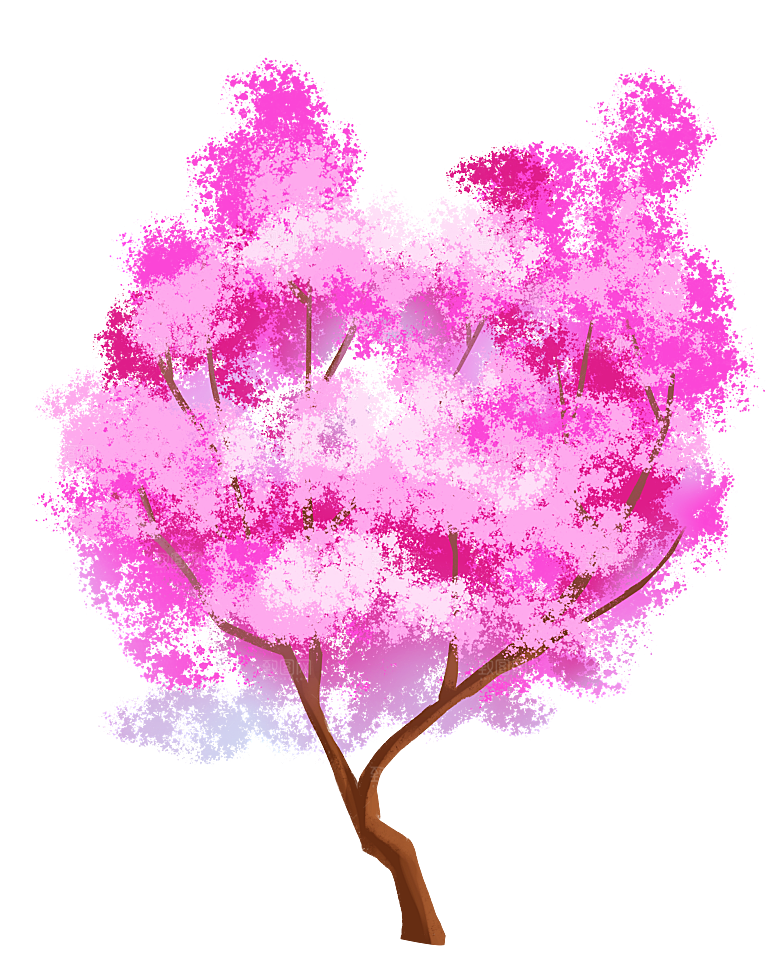 浪漫樱花树桃花插图背景PNG免抠