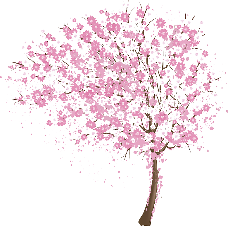 浪漫樱花树桃花插图背景PNG免抠