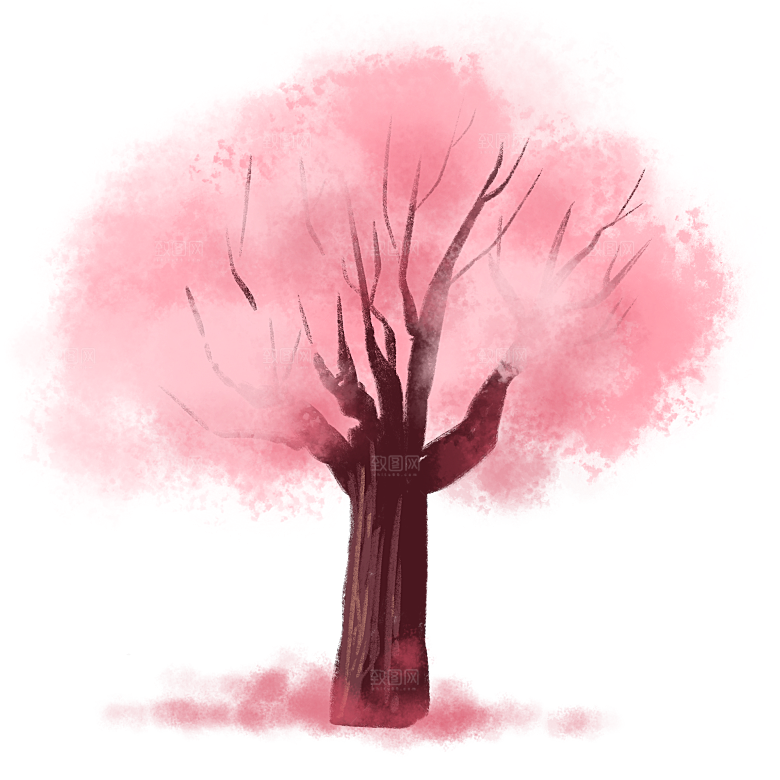 浪漫樱花树桃花插图背景PNG免抠