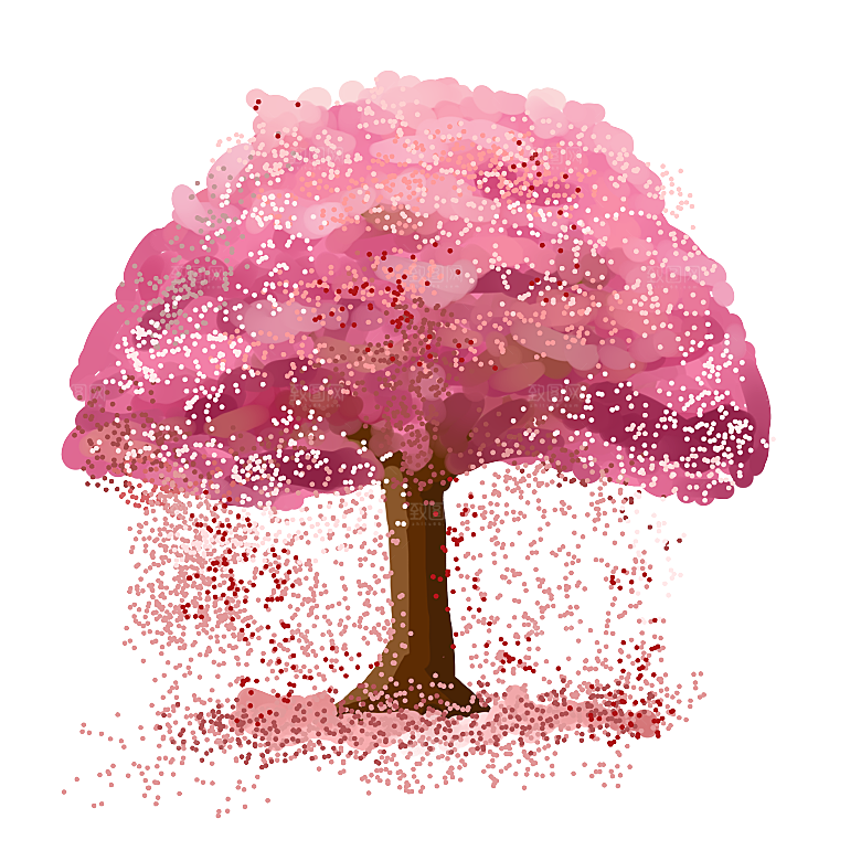 浪漫樱花树桃花插图背景PNG免抠