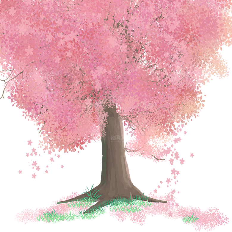 浪漫樱花树桃花插图背景PNG免抠
