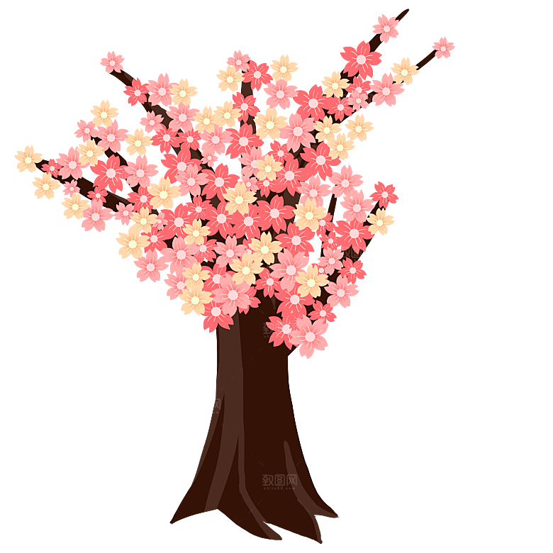 浪漫樱花树桃花插图背景PNG免抠