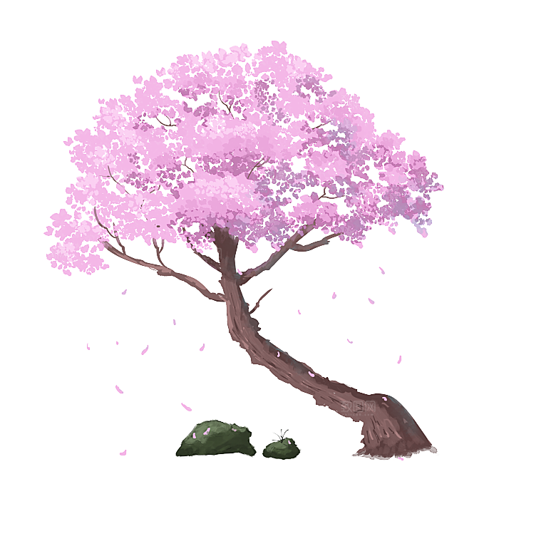 浪漫樱花树桃花插图背景PNG免抠素材