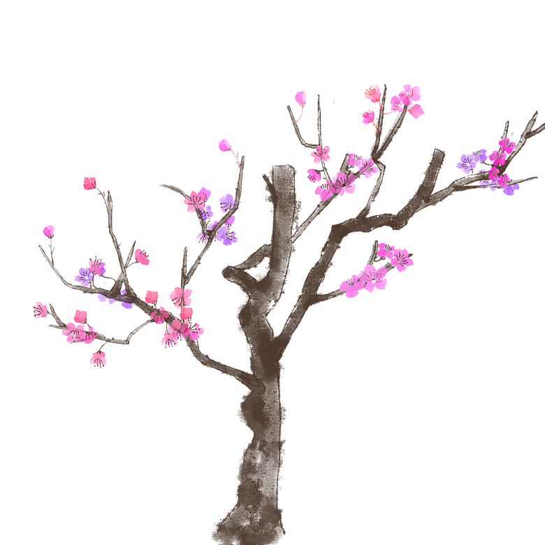 浪漫樱花树桃花插图背景PNG免抠素材