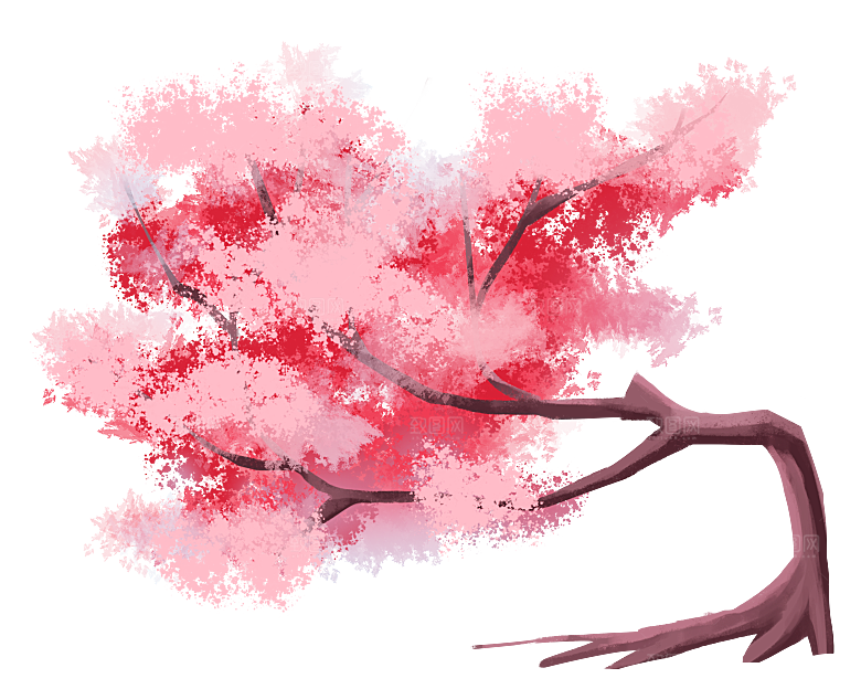 浪漫樱花树桃花插图背景PNG免抠素材