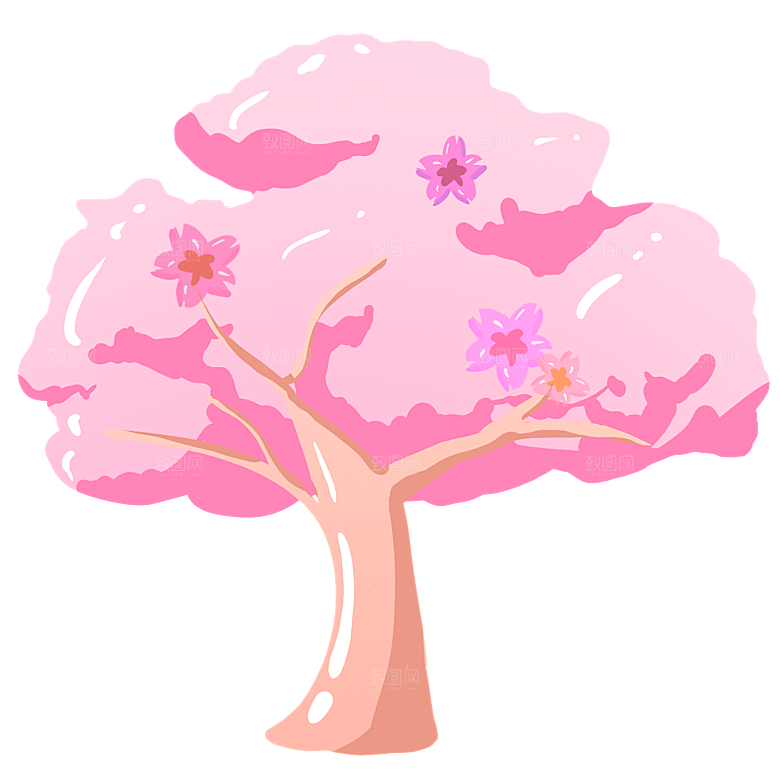 浪漫樱花树桃花插图背景PNG免抠素材