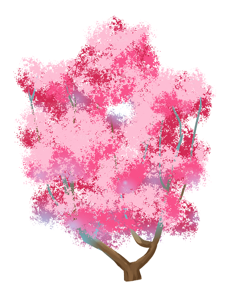 浪漫樱花树桃花插图背景PNG免抠素材