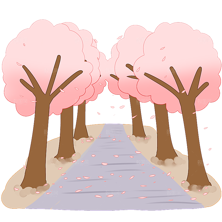 浪漫樱花树桃花插图背景PNG免抠