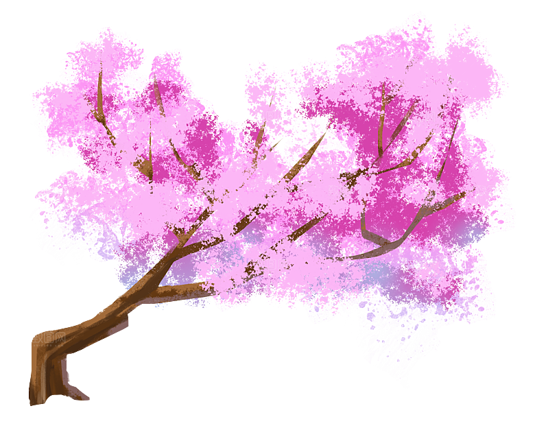 浪漫樱花树桃花插图背景PNG免抠