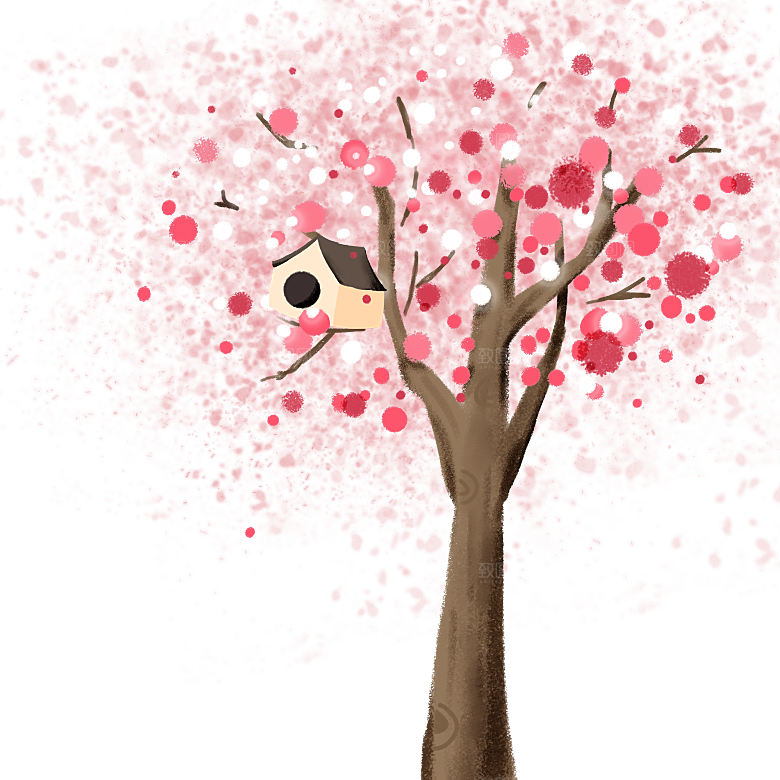 浪漫樱花树桃花插图背景PNG免抠