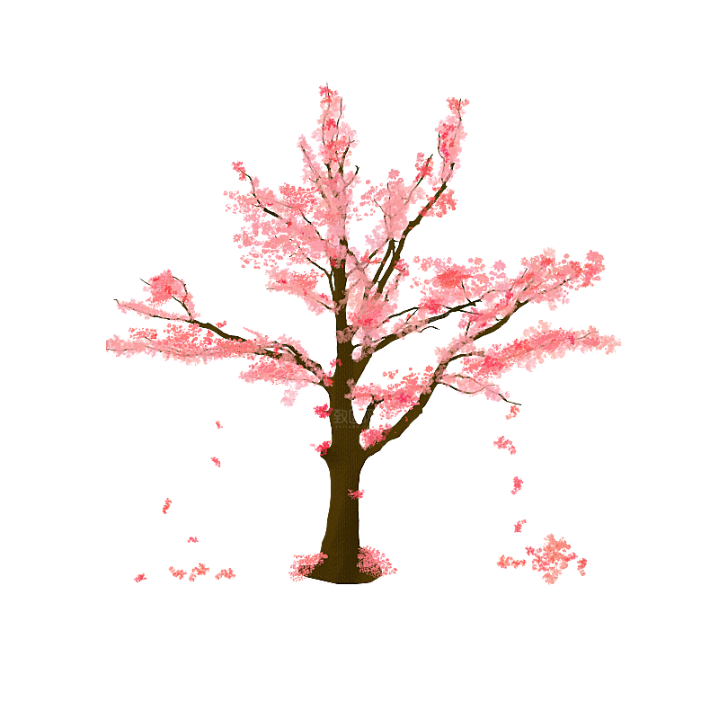 浪漫樱花树桃花插图背景PNG免抠