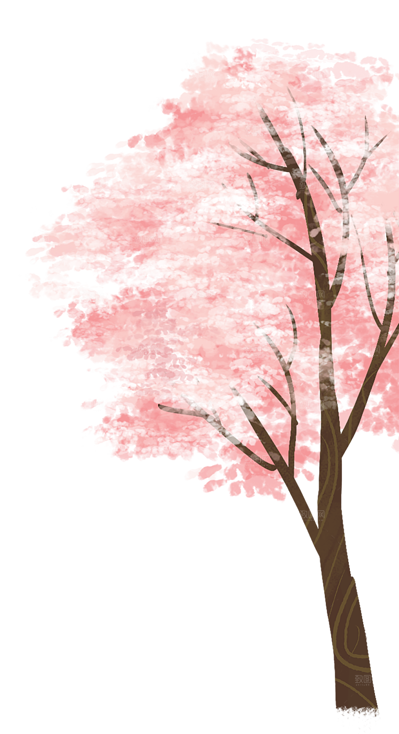 浪漫樱花树桃花插图背景PNG免抠