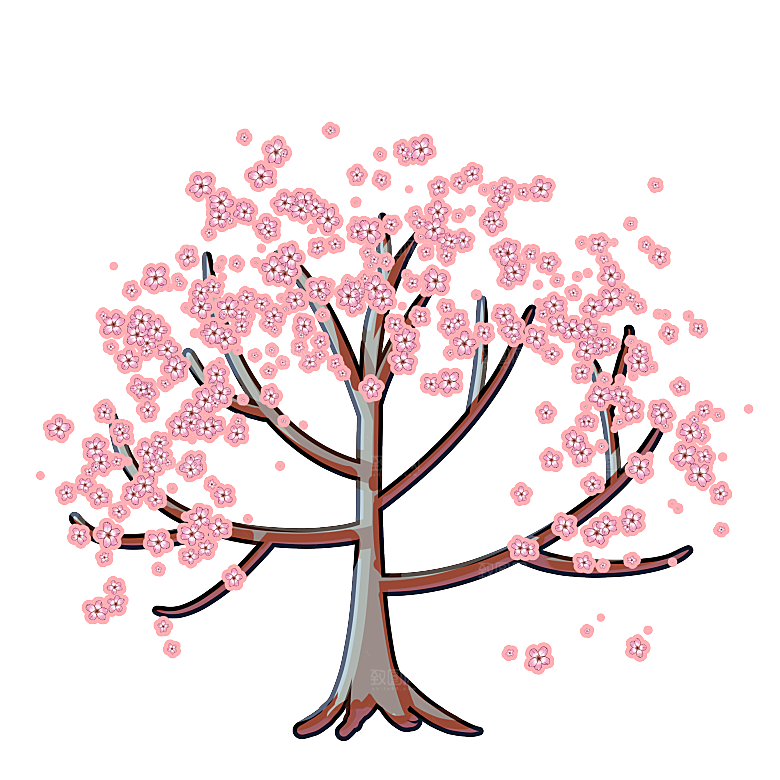 浪漫樱花树桃花插图背景PNG免抠