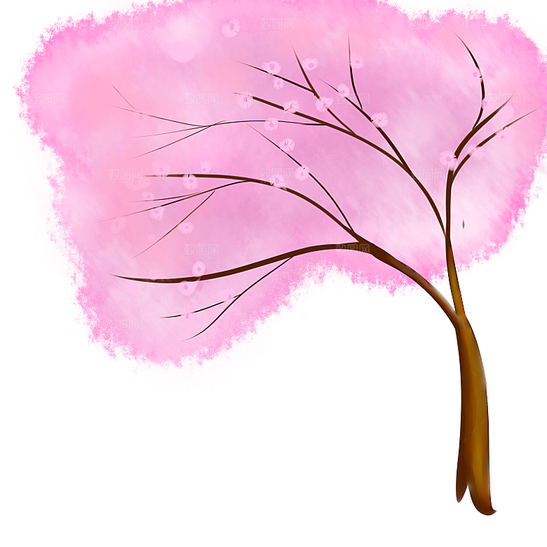 浪漫樱花树桃花插图背景PNG免抠素材