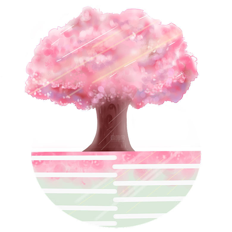 浪漫樱花树桃花插图背景PNG免抠素材