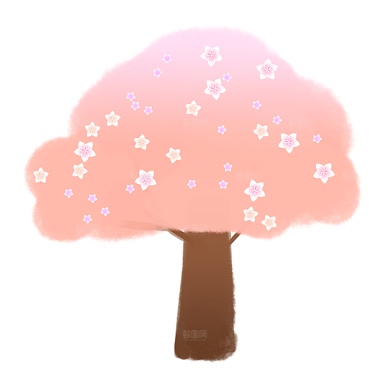 浪漫樱花树桃花插图背景PNG免抠素材