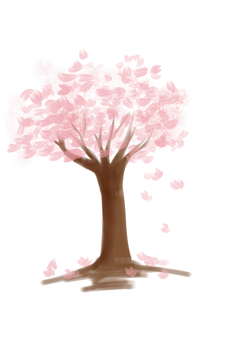 浪漫樱花树桃花插图背景PNG免抠素材