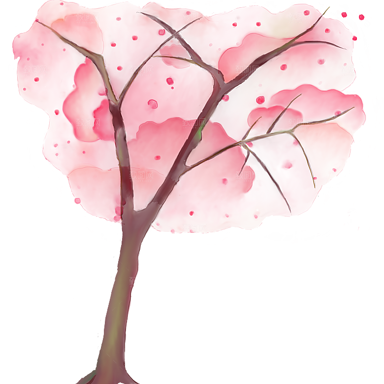 浪漫樱花树桃花插图背景PNG免抠