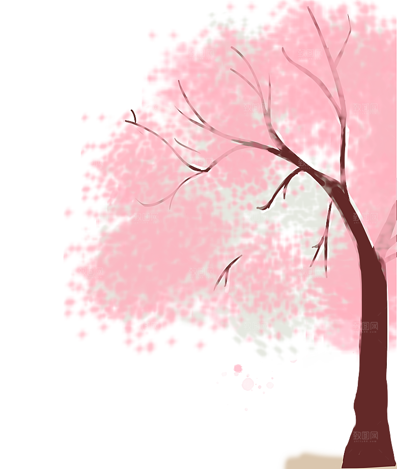 浪漫樱花树桃花插图背景PNG免抠