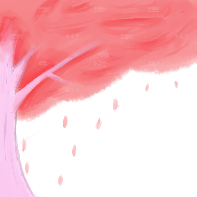 浪漫樱花树桃花插图背景PNG免抠