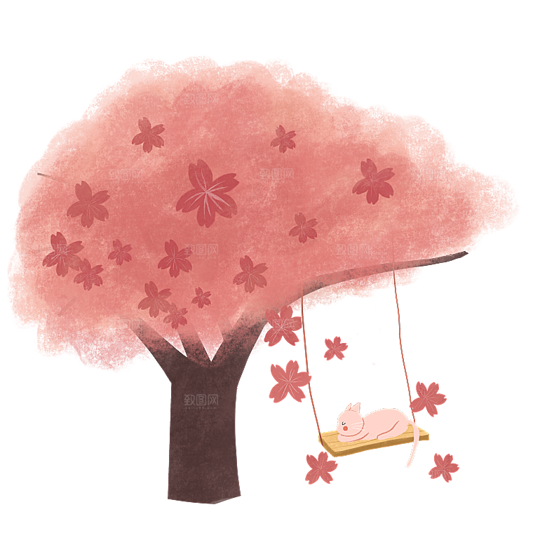 浪漫樱花树桃花插图背景PNG免抠