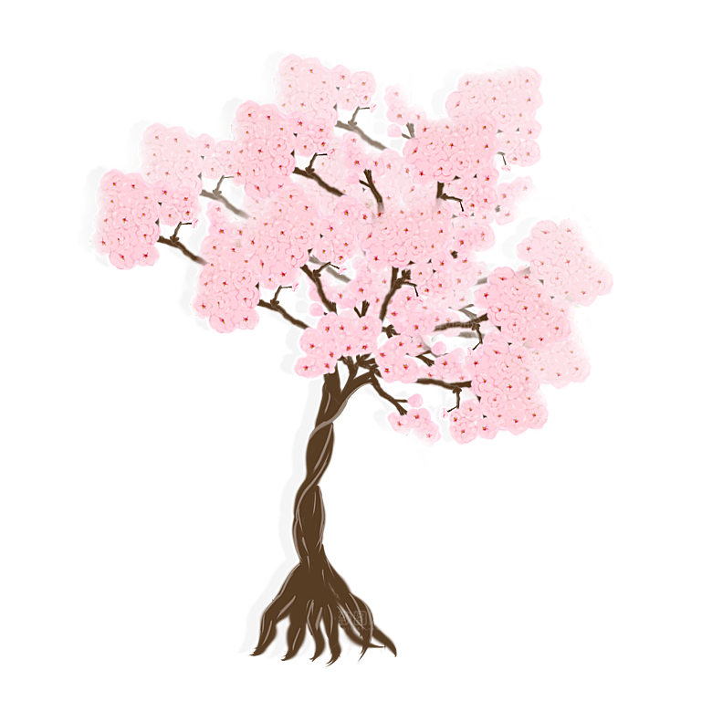 浪漫樱花树桃花插图背景PNG免抠