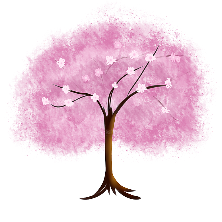 浪漫樱花树桃花插图背景PNG免抠