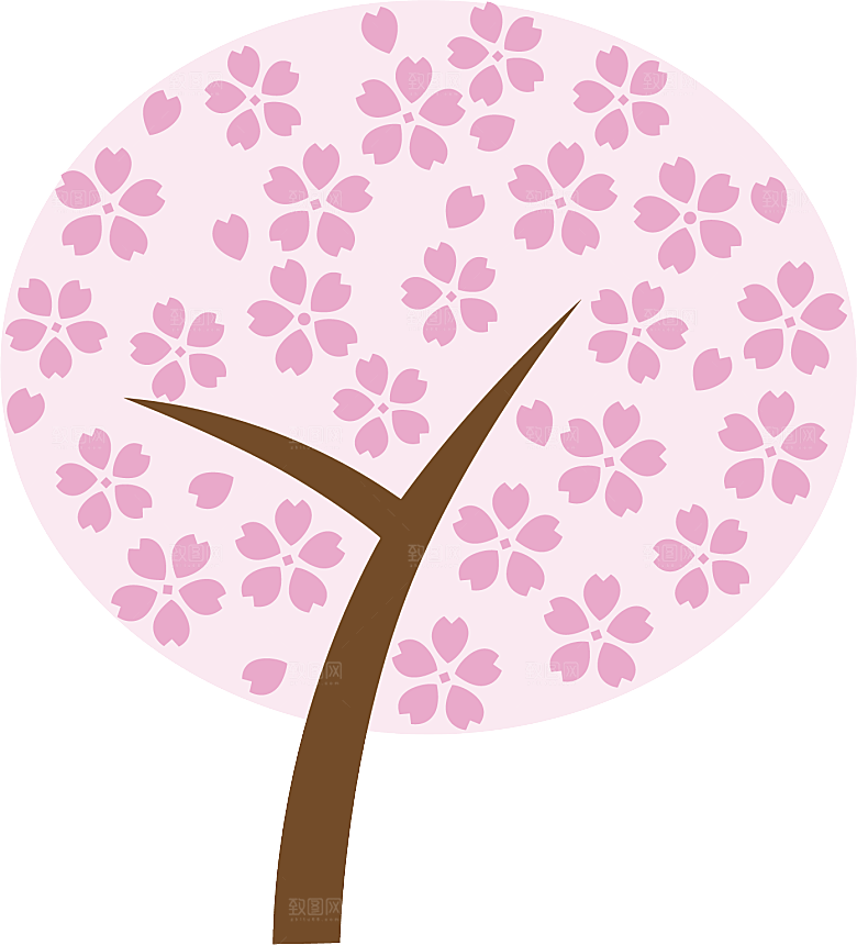浪漫樱花树桃花插图背景PNG免抠