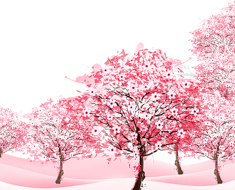 浪漫樱花树桃花插图背景PNG免抠