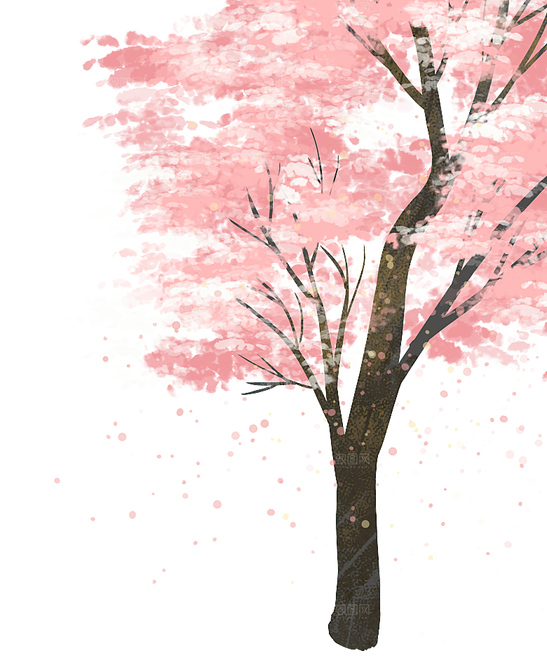 浪漫樱花树桃花插图背景PNG免抠