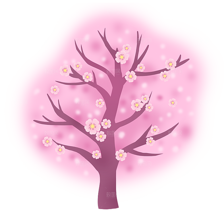 浪漫樱花树桃花插图背景PNG免抠图片