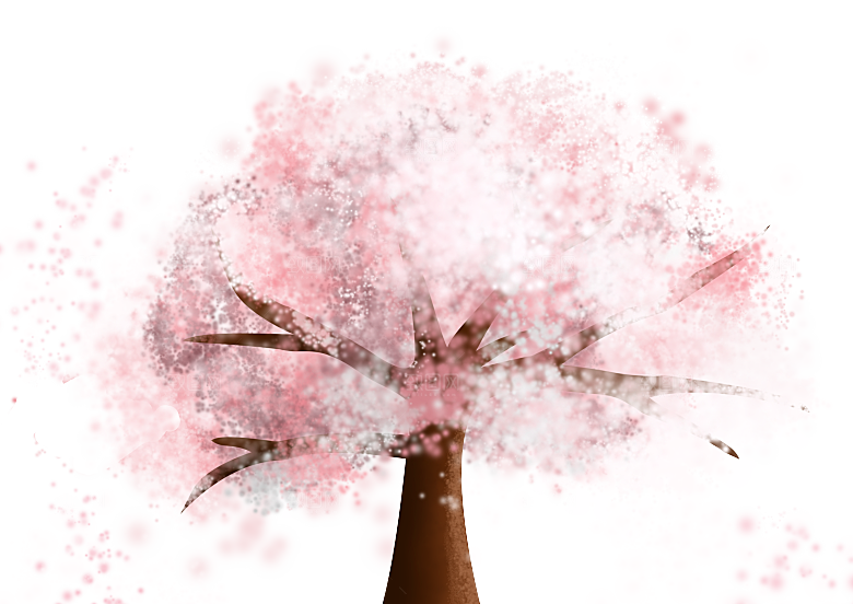 浪漫樱花树桃花插图背景PNG免抠图片