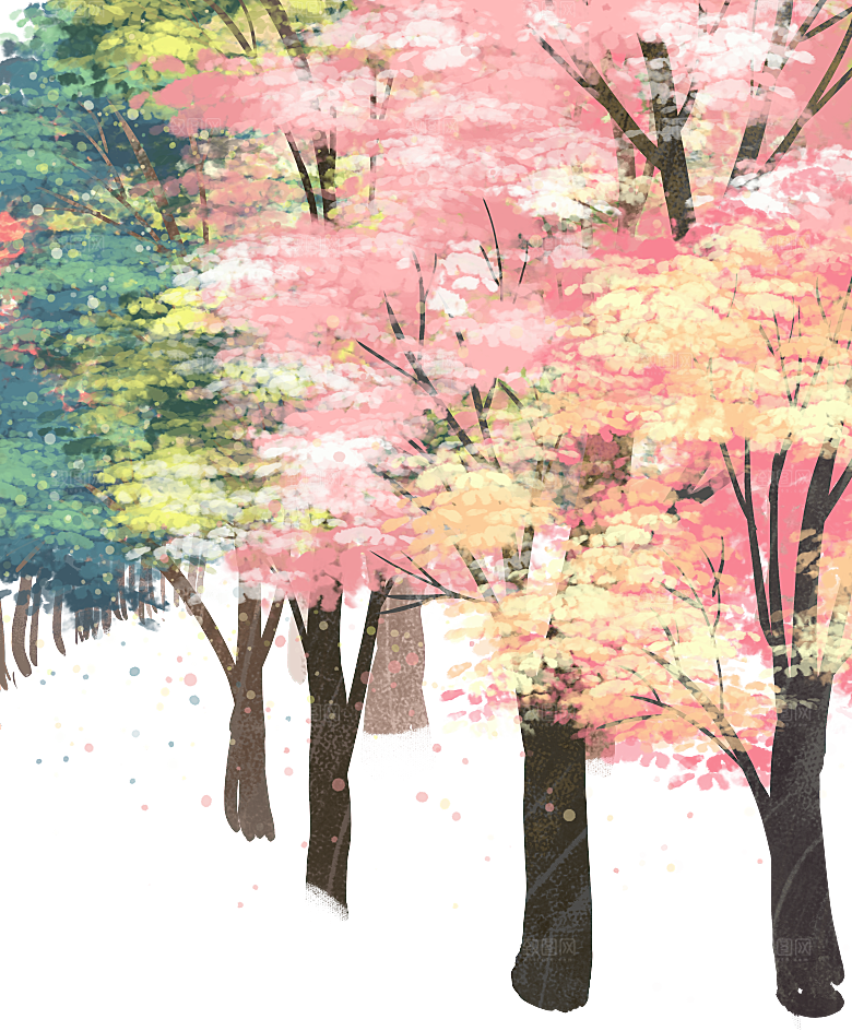 浪漫樱花树桃花插图背景PNG免抠图片