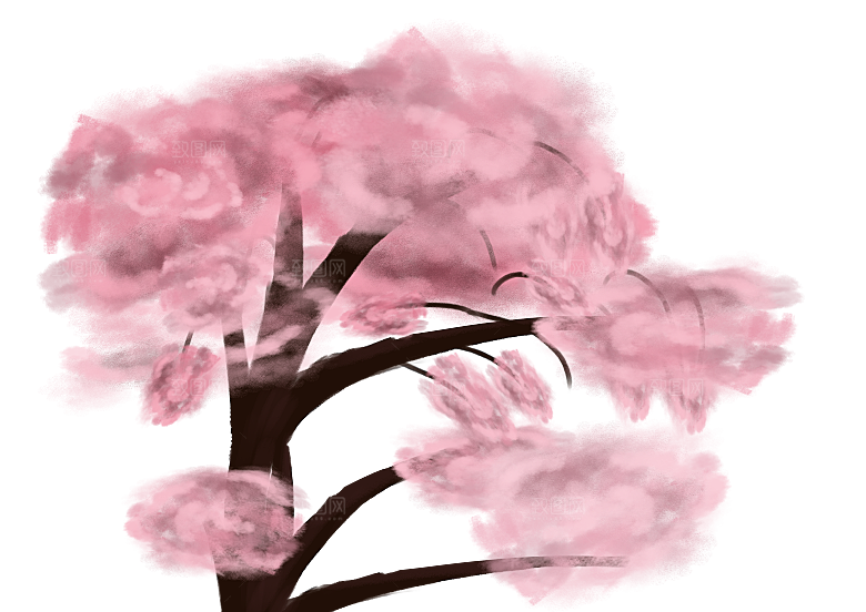 浪漫樱花树桃花插图背景PNG免抠图片