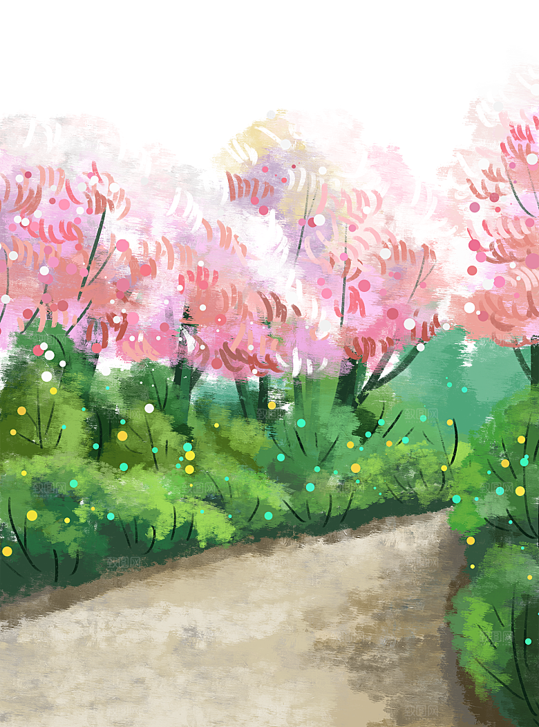 浪漫樱花树桃花插图背景PNG免抠图片
