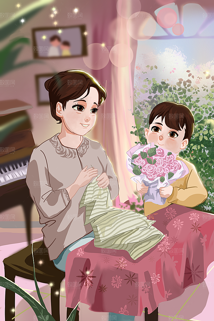 母亲节卡通插画海报