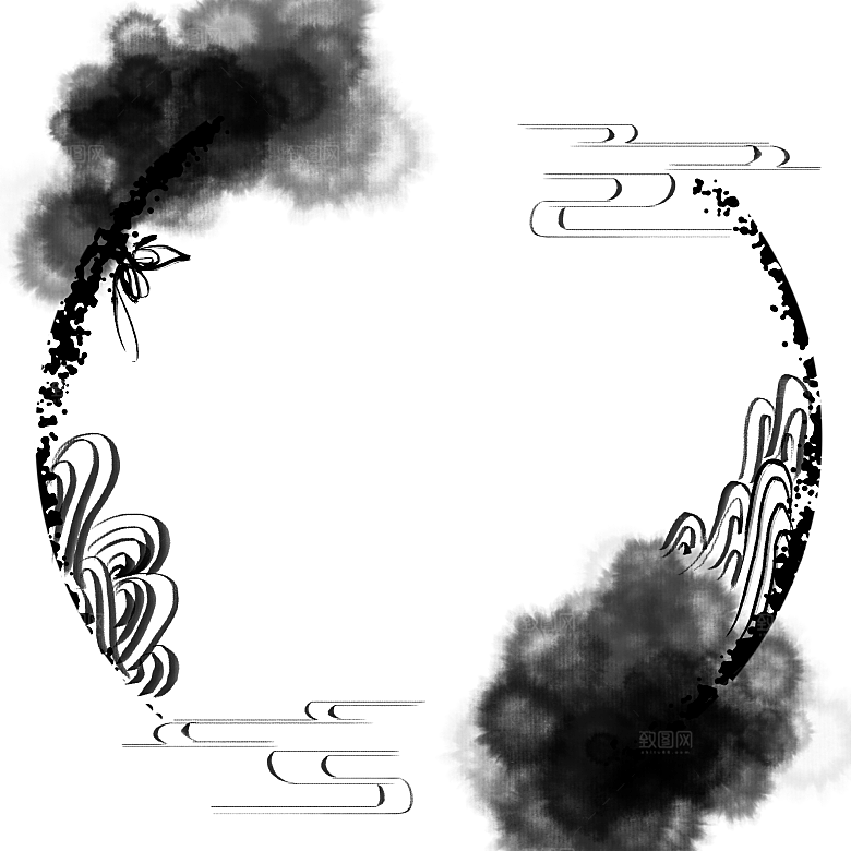 中式水墨文本框标题框窗格PNG图片