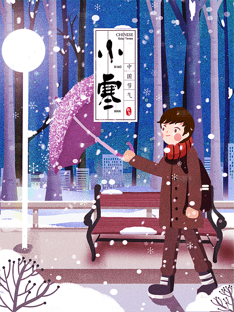 冬天冬季小寒简约大气海报插画