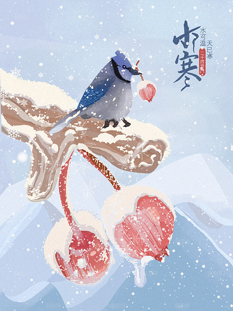 冬天冬季小寒简约大气海报插画