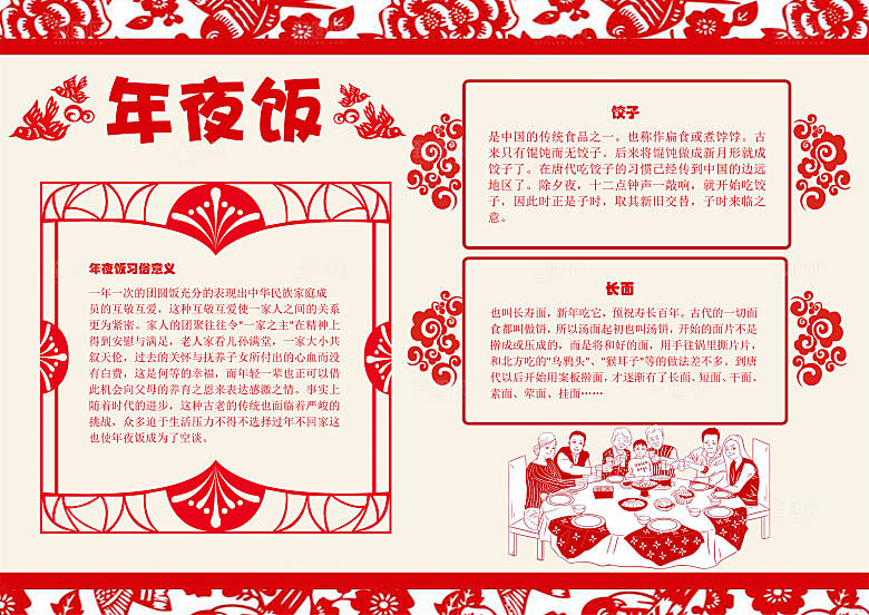红色春节年夜饭手抄报