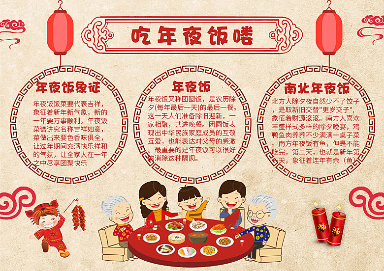 红色春节年夜饭手抄报