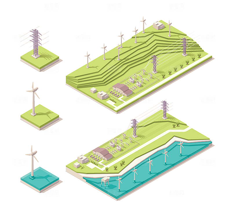 扁平建筑插画室内城市场景