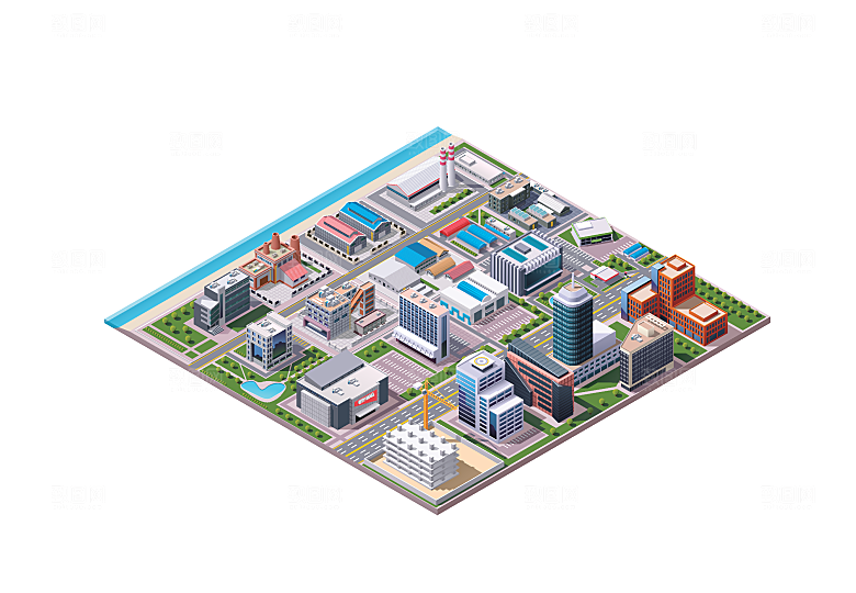 扁平建筑插画室内城市场景