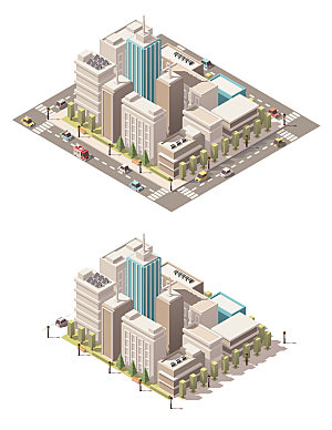 城市建筑商业场景插画场景