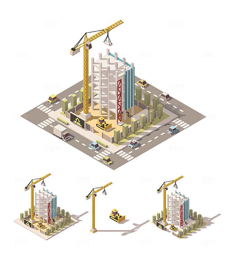 城市建筑商业场景插画场景