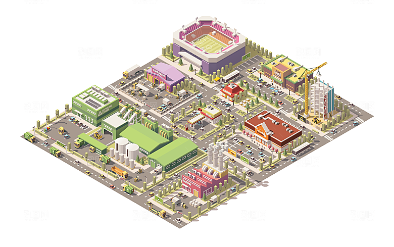 城市建筑商业场景插画场景