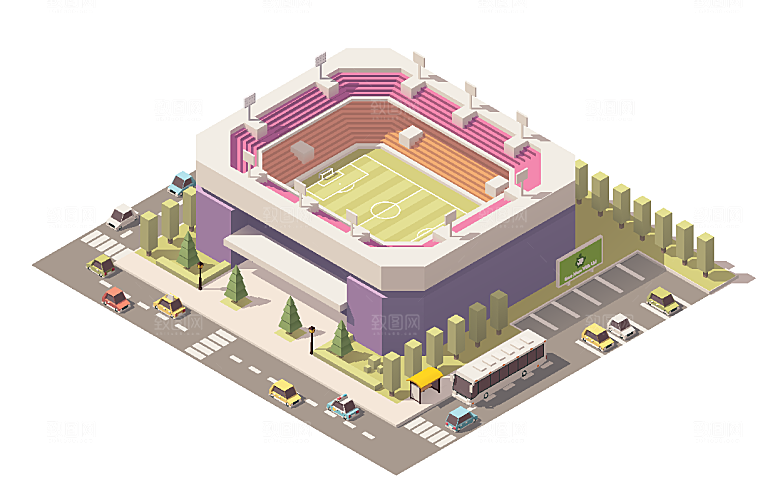 城市建筑商业场景插画场景